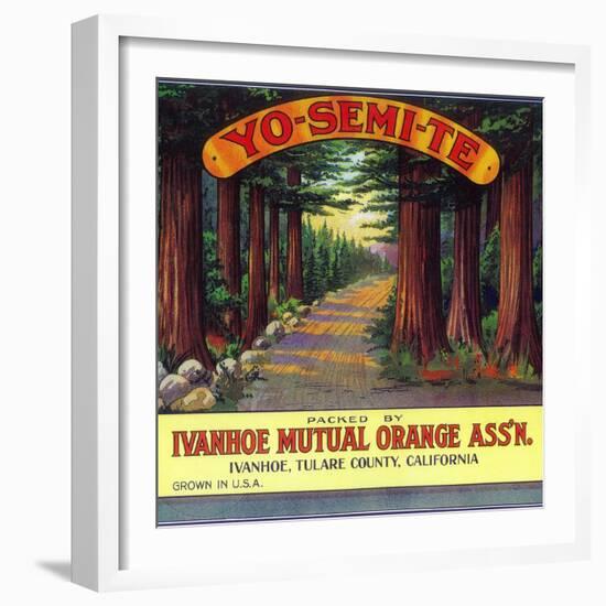 Yosemite Orange Label - Ivanhoe, CA-Lantern Press-Framed Art Print