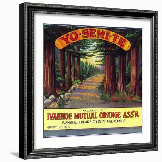 Yosemite Orange Label - Ivanhoe, CA-Lantern Press-Framed Art Print