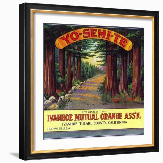 Yosemite Orange Label - Ivanhoe, CA-Lantern Press-Framed Art Print