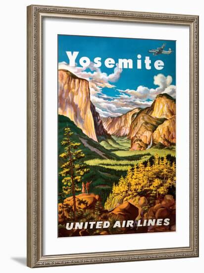 Yosemite - United Air Lines - Yosemite Falls and Yosemite National Park-Joseph Fehér-Framed Giclee Print