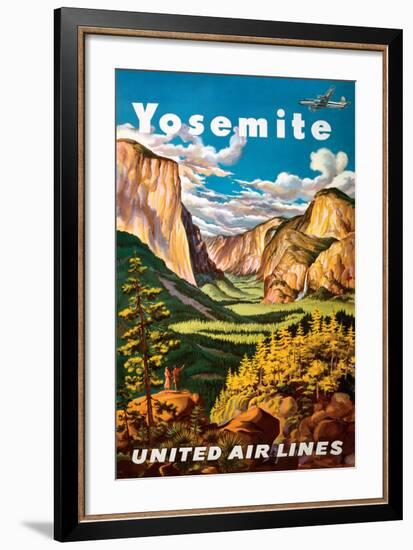 Yosemite - United Air Lines - Yosemite Falls and Yosemite National Park-Joseph Fehér-Framed Giclee Print