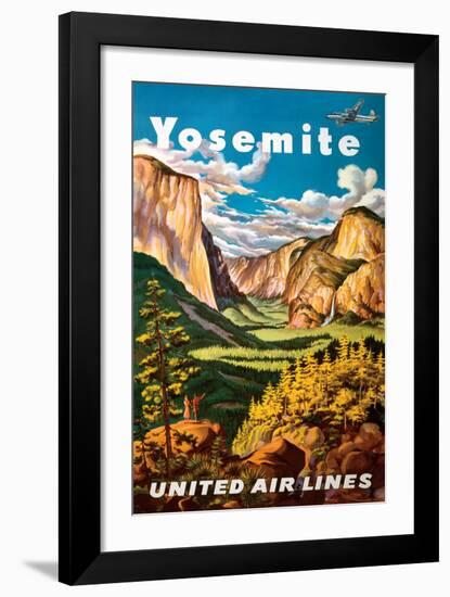 Yosemite - United Air Lines - Yosemite Falls and Yosemite National Park-Joseph Fehér-Framed Giclee Print