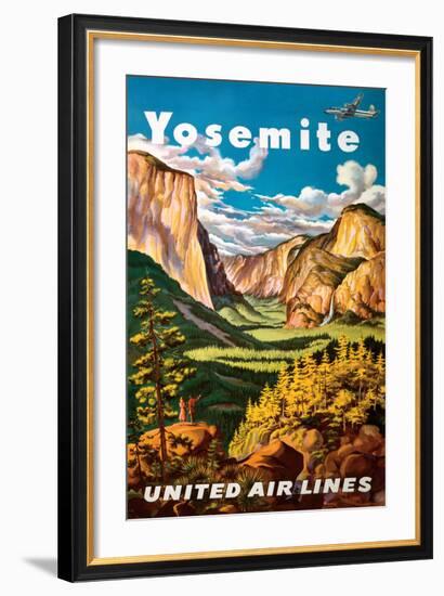 Yosemite - United Air Lines - Yosemite Falls and Yosemite National Park-Joseph Fehér-Framed Giclee Print