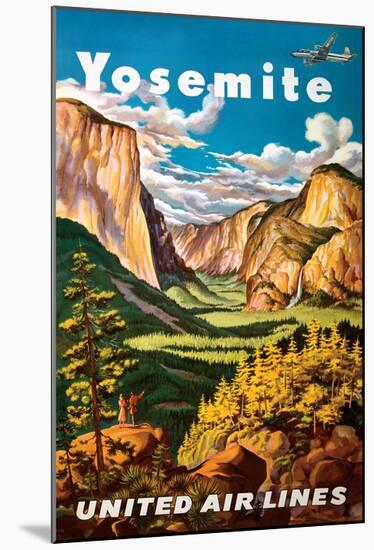 Yosemite - United Air Lines - Yosemite Falls and Yosemite National Park-Joseph Fehér-Mounted Giclee Print