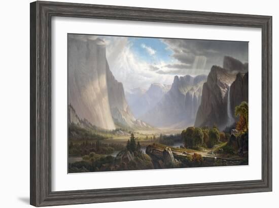 Yosemite Valley with Bridal Falls and Half-Dome in the Distance-null-Framed Giclee Print