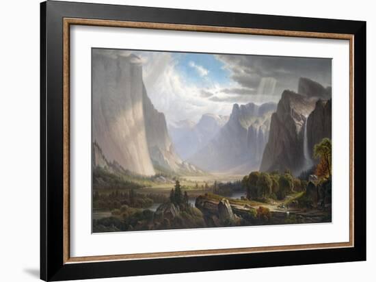 Yosemite Valley with Bridal Falls and Half-Dome in the Distance-null-Framed Giclee Print