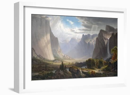 Yosemite Valley with Bridal Falls and Half-Dome in the Distance-null-Framed Giclee Print