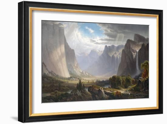 Yosemite Valley with Bridal Falls and Half-Dome in the Distance-null-Framed Giclee Print