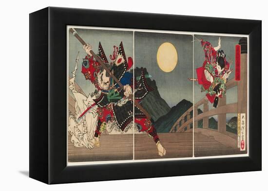 Yoshitsune and Benkei at Gojo Bridge, 1881 (Nishiki-E Woodblock Print, with Bokashi)-Tsukioka Yoshitoshi-Framed Premier Image Canvas