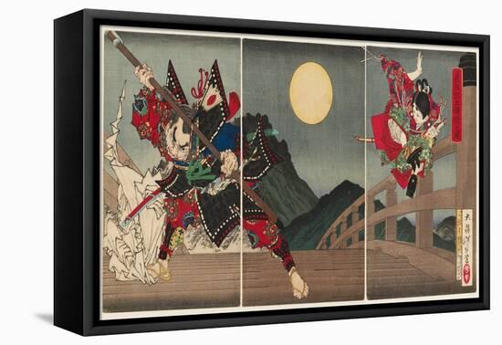 Yoshitsune and Benkei at Gojo Bridge, 1881 (Nishiki-E Woodblock Print, with Bokashi)-Tsukioka Yoshitoshi-Framed Premier Image Canvas