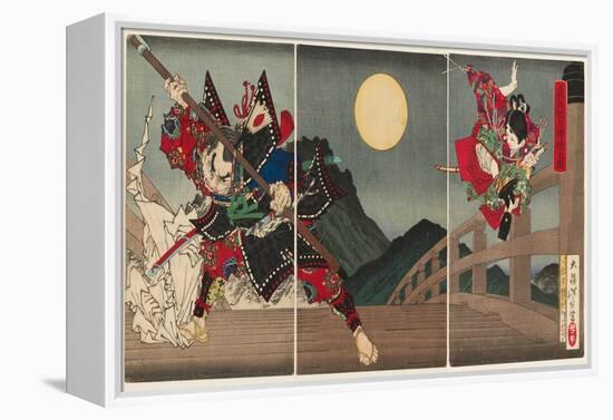 Yoshitsune and Benkei at Gojo Bridge, 1881 (Nishiki-E Woodblock Print, with Bokashi)-Tsukioka Yoshitoshi-Framed Premier Image Canvas