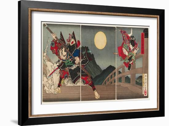 Yoshitsune and Benkei at Gojo Bridge, 1881 (Nishiki-E Woodblock Print, with Bokashi)-Tsukioka Yoshitoshi-Framed Giclee Print