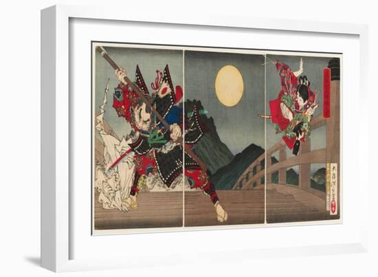 Yoshitsune and Benkei at Gojo Bridge, 1881 (Nishiki-E Woodblock Print, with Bokashi)-Tsukioka Yoshitoshi-Framed Giclee Print