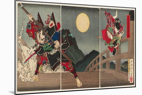 Yoshitsune and Benkei at Gojo Bridge, 1881 (Nishiki-E Woodblock Print, with Bokashi)-Tsukioka Yoshitoshi-Mounted Giclee Print