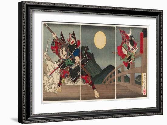 Yoshitsune and Benkei at Gojo Bridge, 1881 (Nishiki-E Woodblock Print, with Bokashi)-Tsukioka Yoshitoshi-Framed Giclee Print