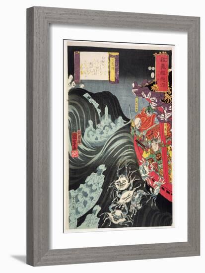 Yoshitsune, with Benkei and Other Retainers in their Ship Beset by the Ghosts of Taira, 1853-Kuniyoshi Utagawa-Framed Giclee Print