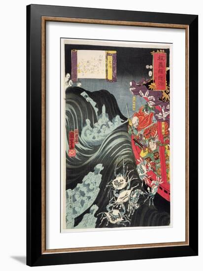 Yoshitsune, with Benkei and Other Retainers in their Ship Beset by the Ghosts of Taira, 1853-Kuniyoshi Utagawa-Framed Giclee Print