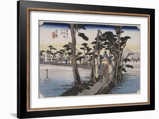 Yoshiwara, chemin bordé de cryptomerias dans la rizière-Ando Hiroshige-Framed Giclee Print