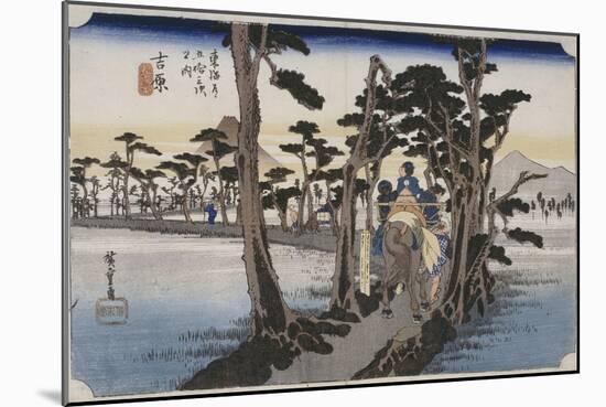 Yoshiwara, chemin bordé de cryptomerias dans la rizière-Ando Hiroshige-Mounted Giclee Print