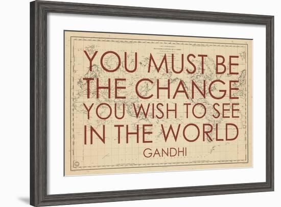 You must Be the Change You Wish to See in the World (Gandhi) - 1835, World Map-null-Framed Giclee Print