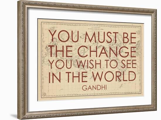 You must Be the Change You Wish to See in the World (Gandhi) - 1835, World Map-null-Framed Giclee Print