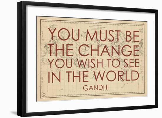 You must Be the Change You Wish to See in the World (Gandhi) - 1835, World Map-null-Framed Giclee Print