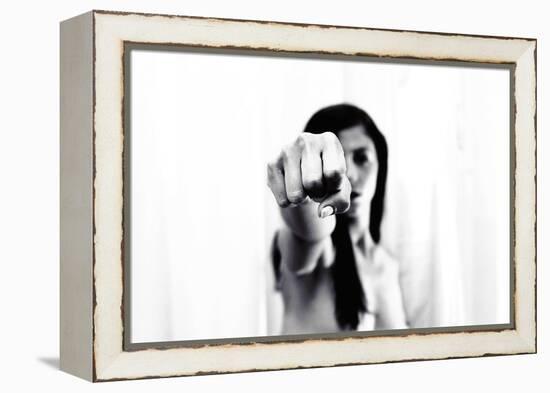 Young Adult Female with Arm Outstretched Like Punch-Torsten Richter-Framed Premier Image Canvas