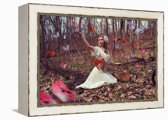Young Adult Female with Butterflies in Woods-Ariel Marie Miller-Framed Premier Image Canvas