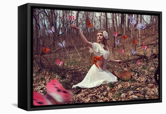 Young Adult Female with Butterflies in Woods-Ariel Marie Miller-Framed Premier Image Canvas