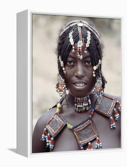 Young Afar Girl at Senbete Market, Her Elaborate Hairstyle and Beaded Jewellery-Nigel Pavitt-Framed Premier Image Canvas