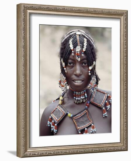 Young Afar Girl at Senbete Market, Her Elaborate Hairstyle and Beaded Jewellery-Nigel Pavitt-Framed Photographic Print