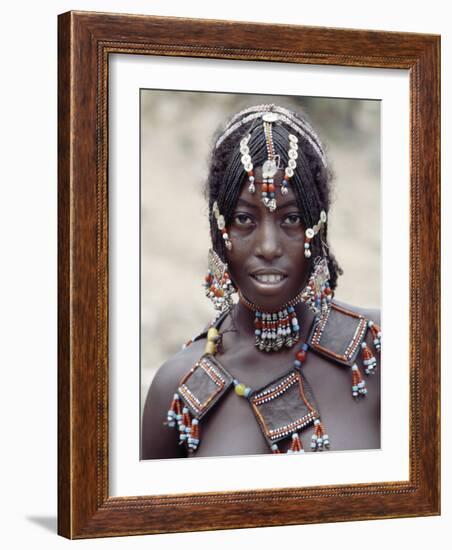Young Afar Girl at Senbete Market, Her Elaborate Hairstyle and Beaded Jewellery-Nigel Pavitt-Framed Photographic Print