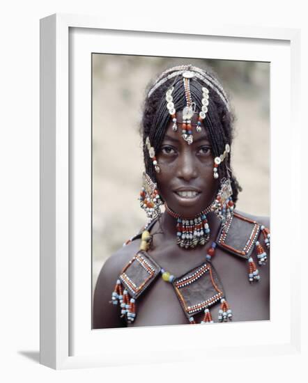 Young Afar Girl at Senbete Market, Her Elaborate Hairstyle and Beaded Jewellery-Nigel Pavitt-Framed Photographic Print