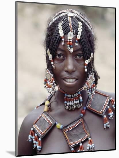 Young Afar Girl at Senbete Market, Her Elaborate Hairstyle and Beaded Jewellery-Nigel Pavitt-Mounted Photographic Print