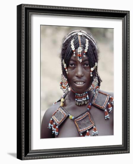 Young Afar Girl at Senbete Market, Her Elaborate Hairstyle and Beaded Jewellery-Nigel Pavitt-Framed Photographic Print