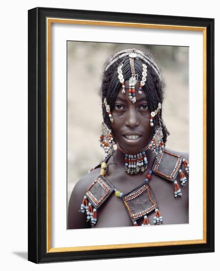 Young Afar Girl at Senbete Market, Her Elaborate Hairstyle and Beaded Jewellery-Nigel Pavitt-Framed Photographic Print