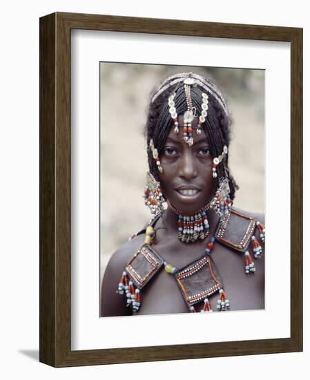 Young Afar Girl at Senbete Market, Her Elaborate Hairstyle and Beaded Jewellery-Nigel Pavitt-Framed Photographic Print