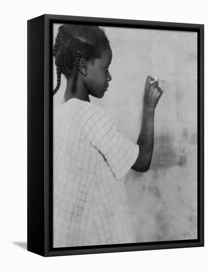 Young African American Girl at Chalkboard Photograph - Marlington, WV-Lantern Press-Framed Stretched Canvas