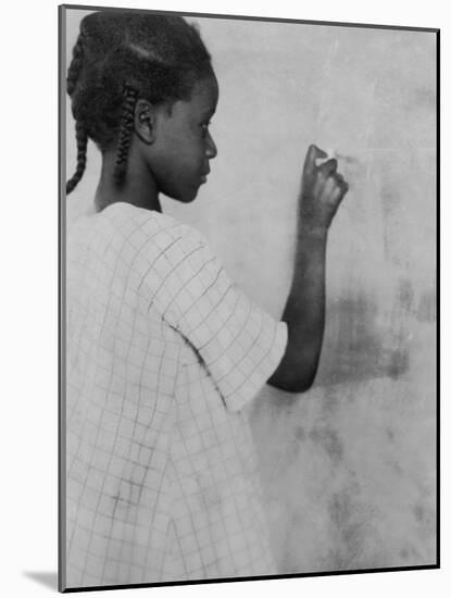 Young African American Girl at Chalkboard Photograph - Marlington, WV-Lantern Press-Mounted Art Print