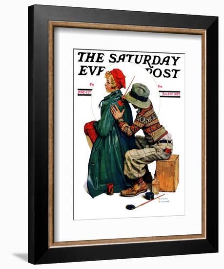 "Young Artist" or "She's My Baby" Saturday Evening Post Cover, June 4,1927-Norman Rockwell-Framed Giclee Print