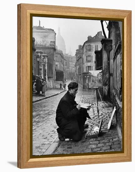 Young Artist Paints Sacre Coeur from the Ancient Rue Narvins-Ed Clark-Framed Premier Image Canvas