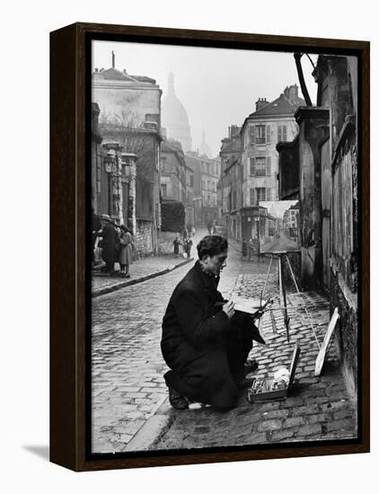 Young Artist Paints Sacre Coeur from the Ancient Rue Narvins-Ed Clark-Framed Premier Image Canvas