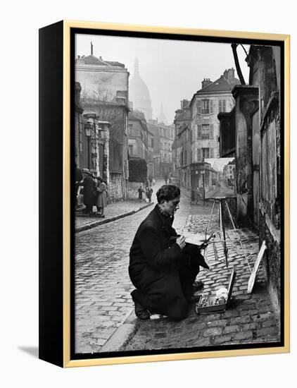 Young Artist Paints Sacre Coeur from the Ancient Rue Narvins-Ed Clark-Framed Premier Image Canvas