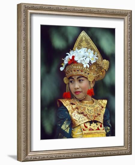 Young Balinese Dancer in Traditional Costume, Bali, Indonesia-Jim Zuckerman-Framed Photographic Print
