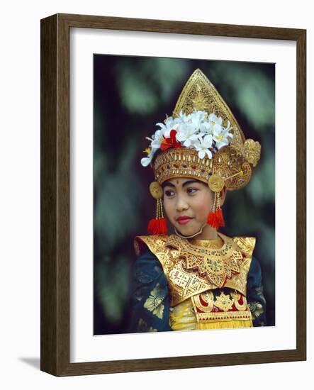 Young Balinese Dancer in Traditional Costume, Bali, Indonesia-Jim Zuckerman-Framed Photographic Print