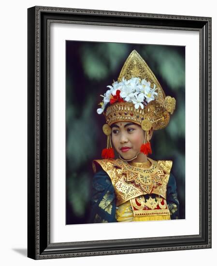 Young Balinese Dancer in Traditional Costume, Bali, Indonesia-Jim Zuckerman-Framed Photographic Print