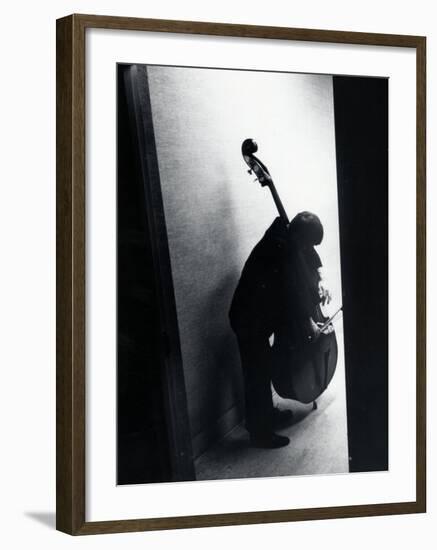 Young Bassist Member of Alexander Schneider's New York String Orchestra Tuning His Instrument-Gjon Mili-Framed Photographic Print