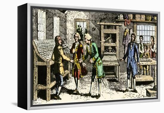 Young Ben Franklin in a Philadelphia Printing Shop, Told by Governor Keith He Should Go to England-null-Framed Premier Image Canvas