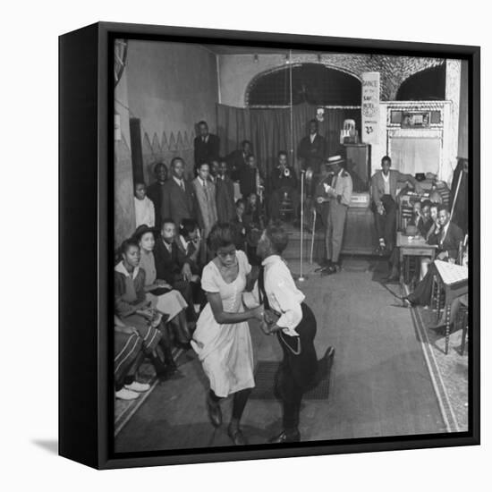 Young Black Couple Dancing Like Mad in the Center of Dance Floor at the Savoy Hotel-Eric Schaal-Framed Premier Image Canvas