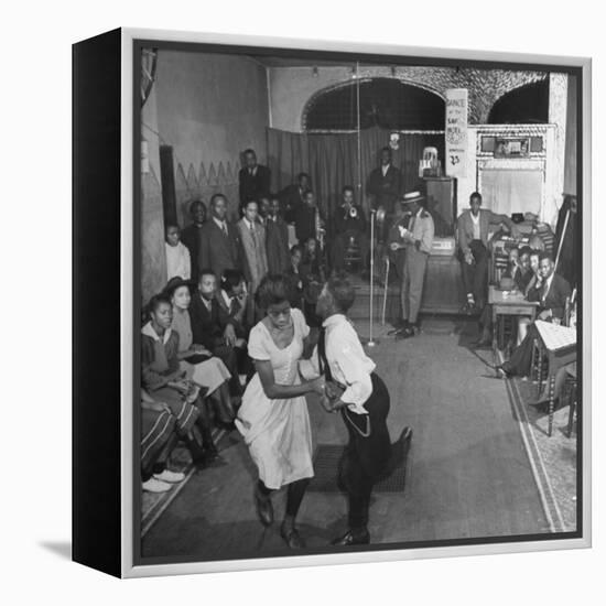 Young Black Couple Dancing Like Mad in the Center of Dance Floor at the Savoy Hotel-Eric Schaal-Framed Premier Image Canvas